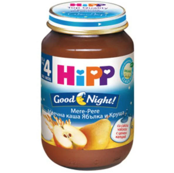 Piure cu lapte HiPP Good Night Cereale cu mere si pere (4+ luni), 190 g