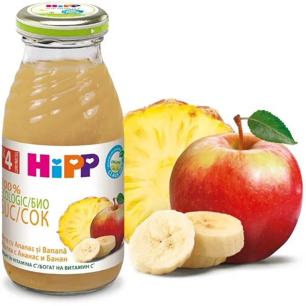 Suc HIPP Mere cu Ananas si Banana cu vitamina C (4+ luni), 200 ml
