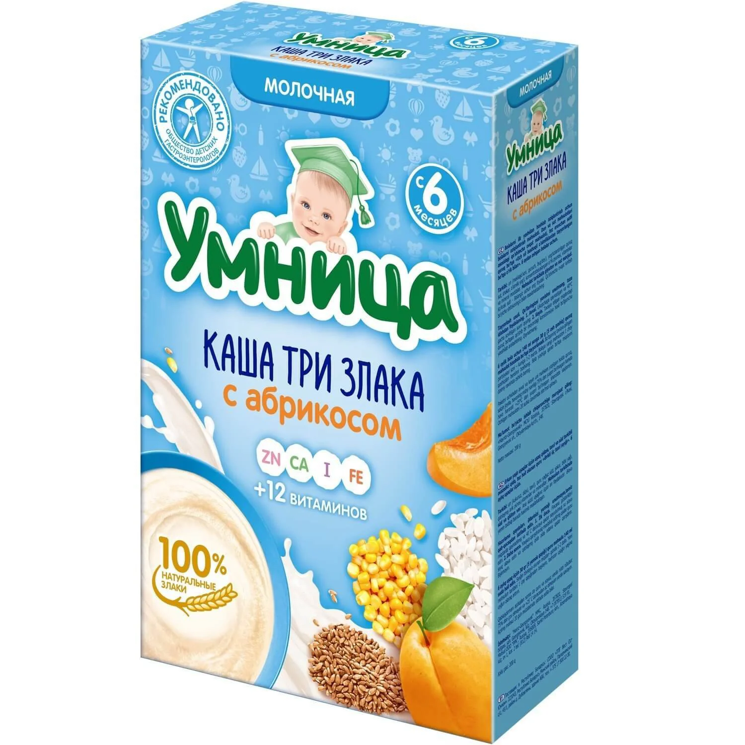 Каша Умница Молочная 3 злака с абрикосом (6+ мес.), 200 г