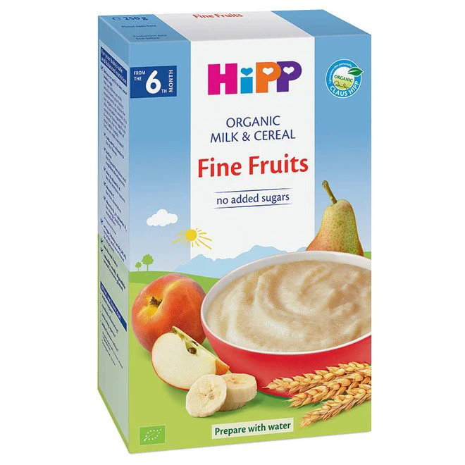 Terci HIPP pe lapte din grau si gris cu fructe fine (6+ luni), 250 g