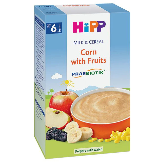 Каша молочная кукурузная HiPP с фруктами (6+ мес.), 250 г