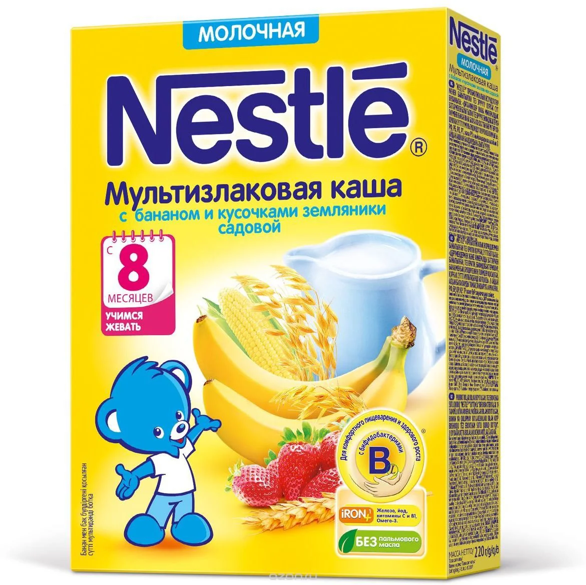Каша Nestle мультизлаковая с бананом и земляникой (8+ мес), 220 г