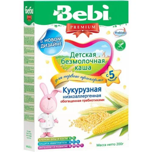 Каша безмолочная кукурузная Bebi с пребиотиками, низкоаллергенная (5+ мес.), 200 г