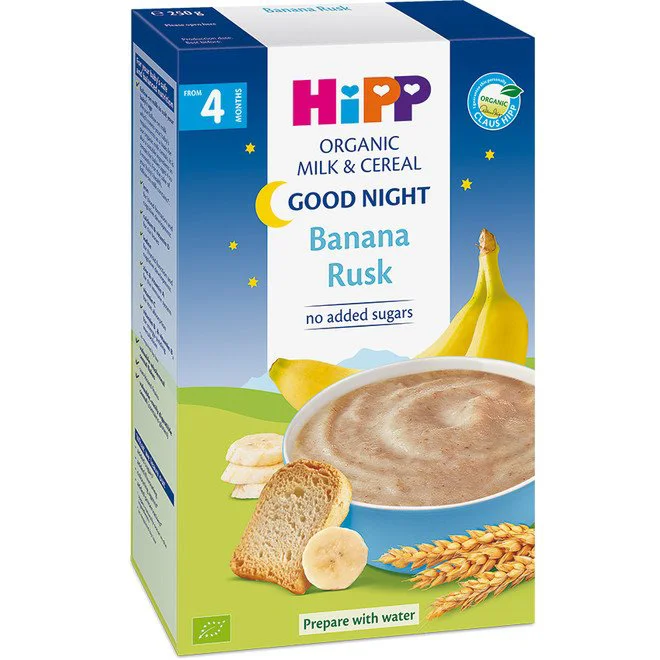 Terci HiPP cu lapte organic si Pesmeti cu Banana &quot;Noapte buna&quot; (4+ luni), 250 g