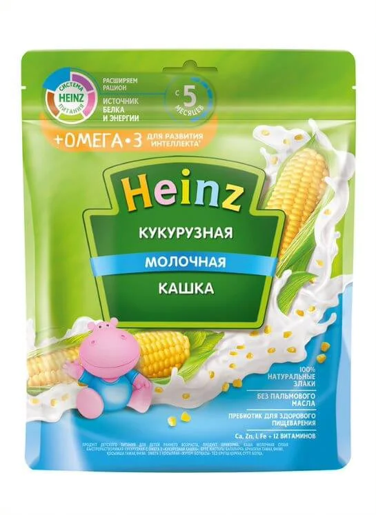 Кукурузная кашка Heinz с молоком и Омега 3 (5+ мес.), 200 г
