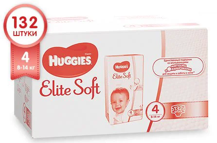 Подгузники Huggies Elite Soft Box 4 (8-14 кг), 132 шт.
