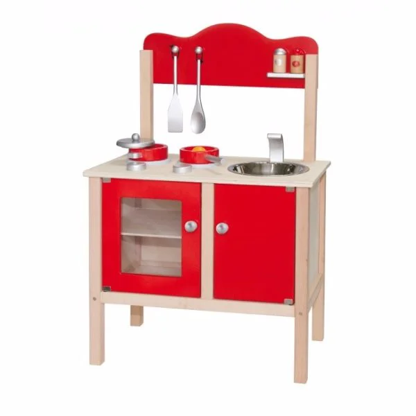 Bucatarie din lemn Viga Toys Red Kitchen with Accessories