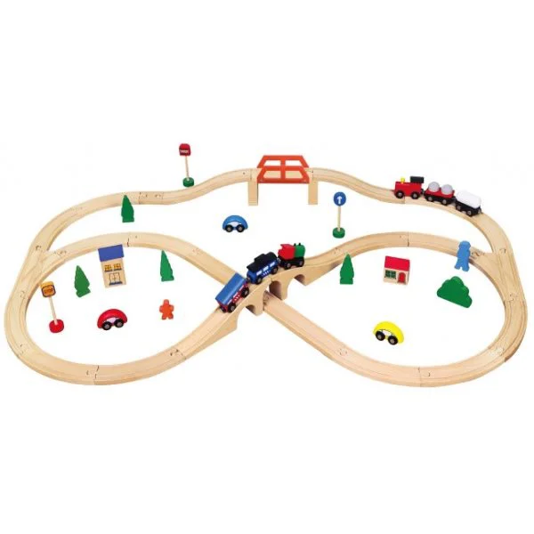 Set de joc din lemn Viga Toys Train Set, 49 piese
