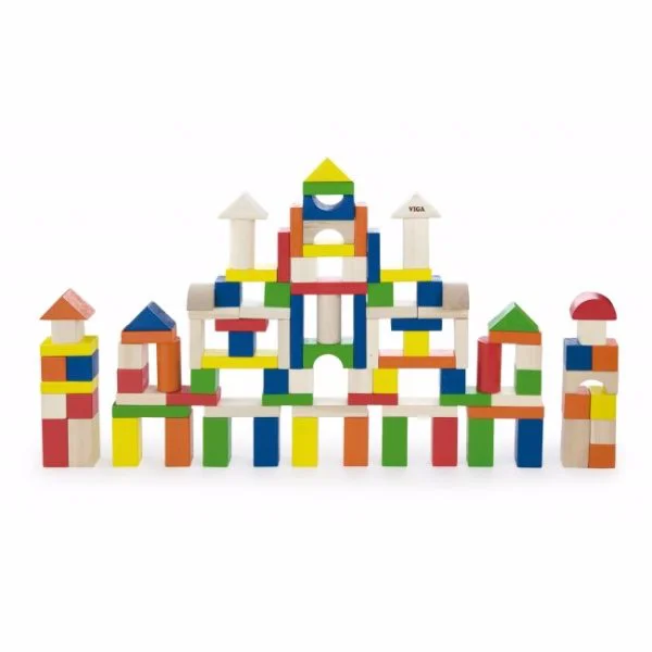 Set de constructie din lemn educativ Viga Toys, 100 piese
