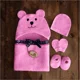 Set cadou Bimboly Prosop roz cu gluga si manusa de baie, 75x100 cm