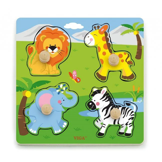 Puzzle din lemn Viga Toys Wild Animals, 4 piese