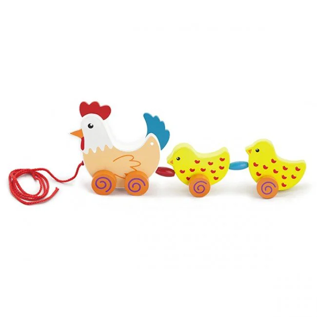 Jucarie din lemn Viga Toys Pull-along Hen with 2 Chicks