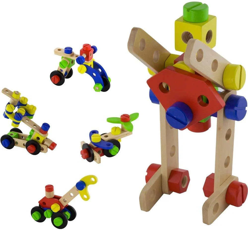 Set de constructie din lemn Viga Toys, 48 piese