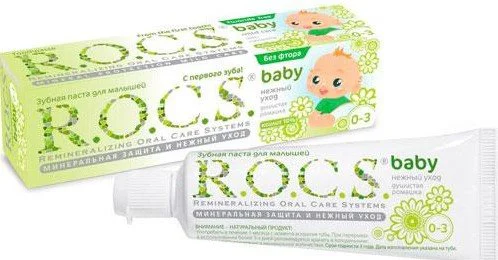 Pasta de dinti pentru copii cu musetel ROCS Baby Mild Care (0-3 ani), 35ml