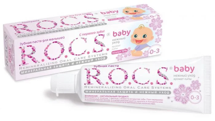Pasta de dinti pentru copii cu aroma de tei ROCS Baby Mild Care (0-3 ani), 35ml