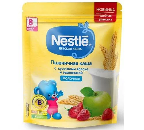 Каша молочная пшеничная Nestle с яблоком и земляникой (8+ мес.), 220 г