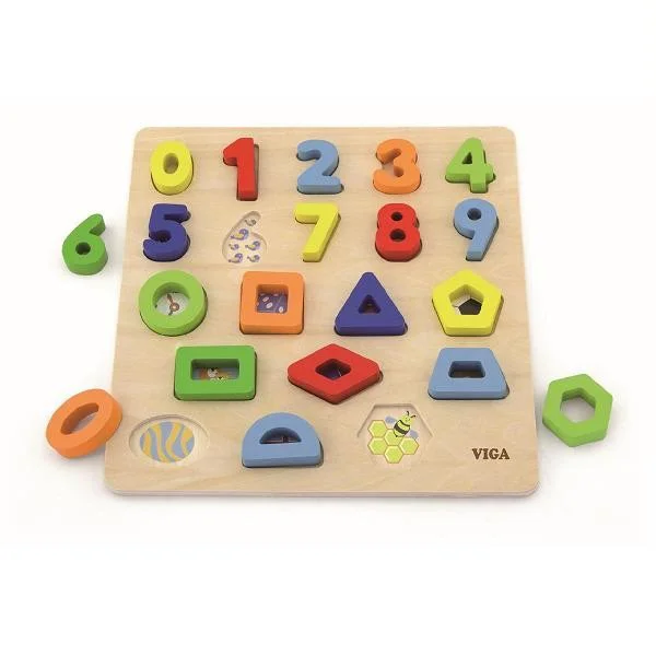 Puzzle din lemn Viga Toys Cifre si Forme