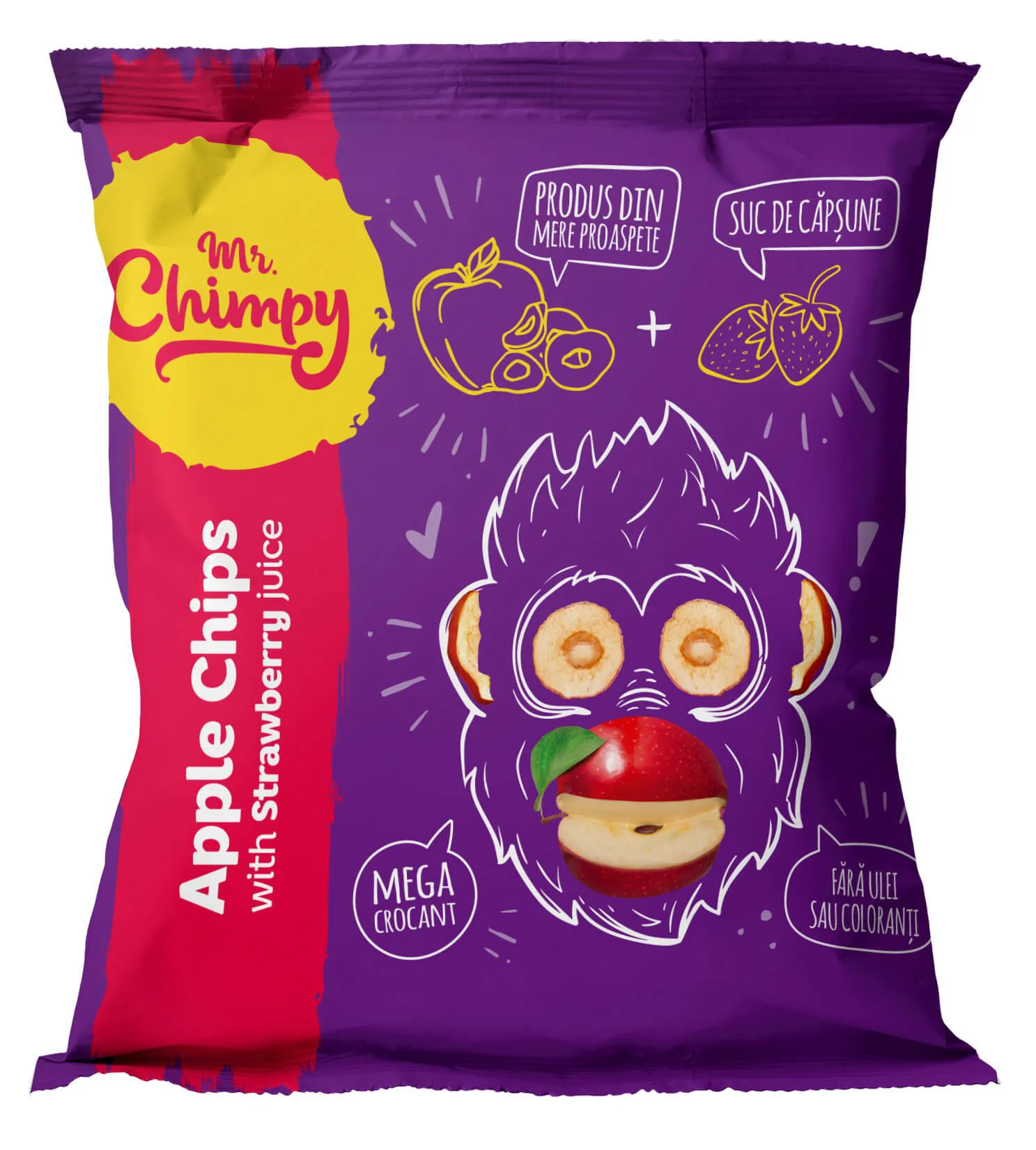 Chips-uri de mere Mr. Chimpy cu suc de capsune (2+ ani), 15 g