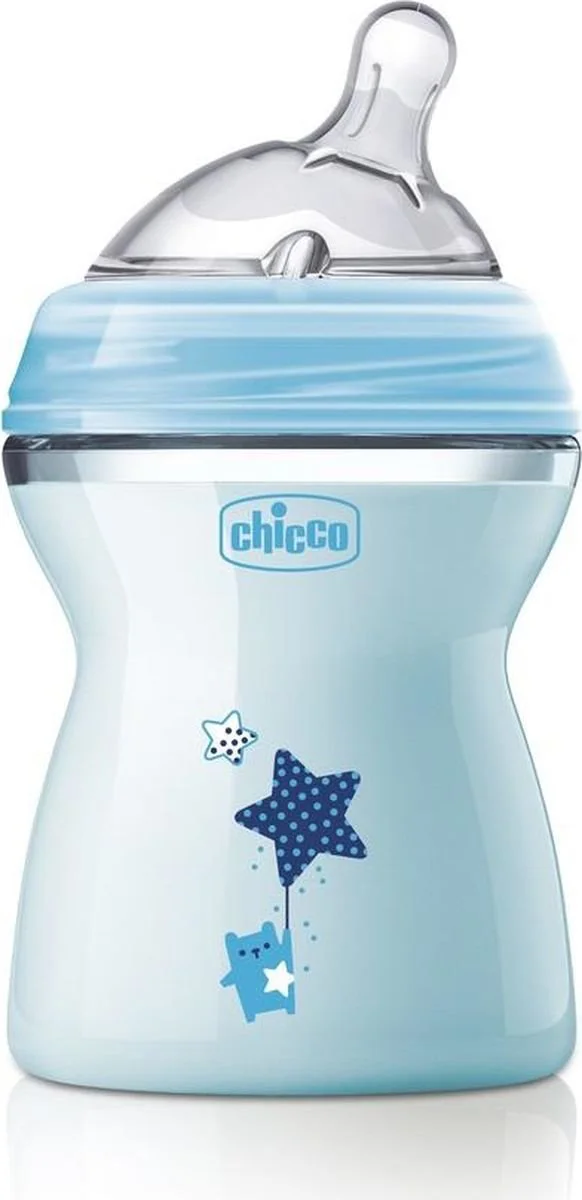 Biberon din plastic Chicco Natural Feeling Blue cu tetina din silicon, 250 ml
