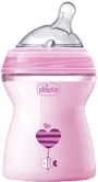 Biberon din plastic Chicco Natural Feeling Pink cu tetina din silicon, 250 ml