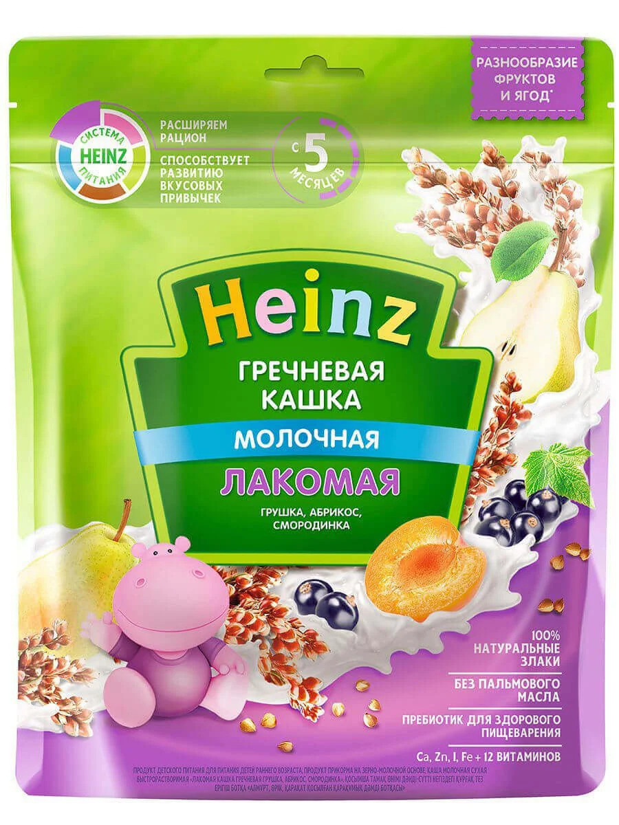 Лакомая кашка гречневая Heinz - грушка, абрикос, смородинка (5+ мес.), 170 г