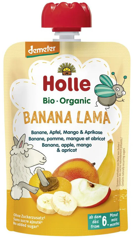 Пюре Holle Banana Lama Яблоко, банан, манго и абрикос (6+ мес.), 100 г