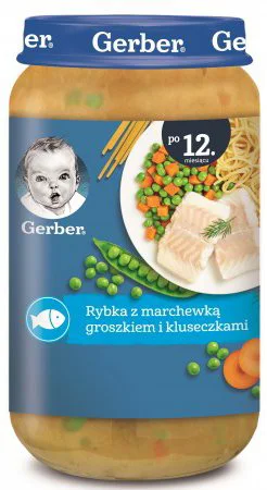 Пюре Gerber Junior рыба с морковью, горошком и клецками (12+ мес.), 250 г