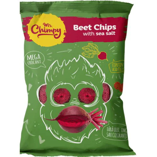 Chips-uri de sfecla rosie Mr. Chimpy cu sare de mare (3+ ani), 30 g