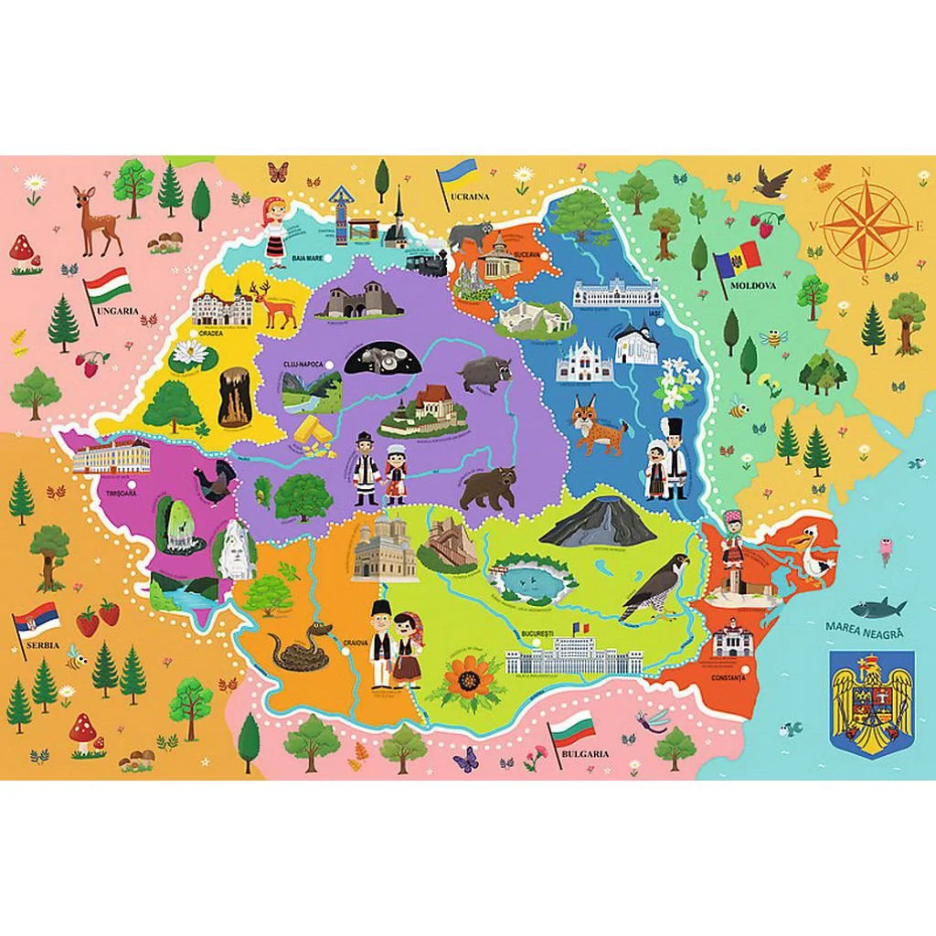 Puzzle educativ Trefl The Map of Romania for children, 44 piese ( rom )