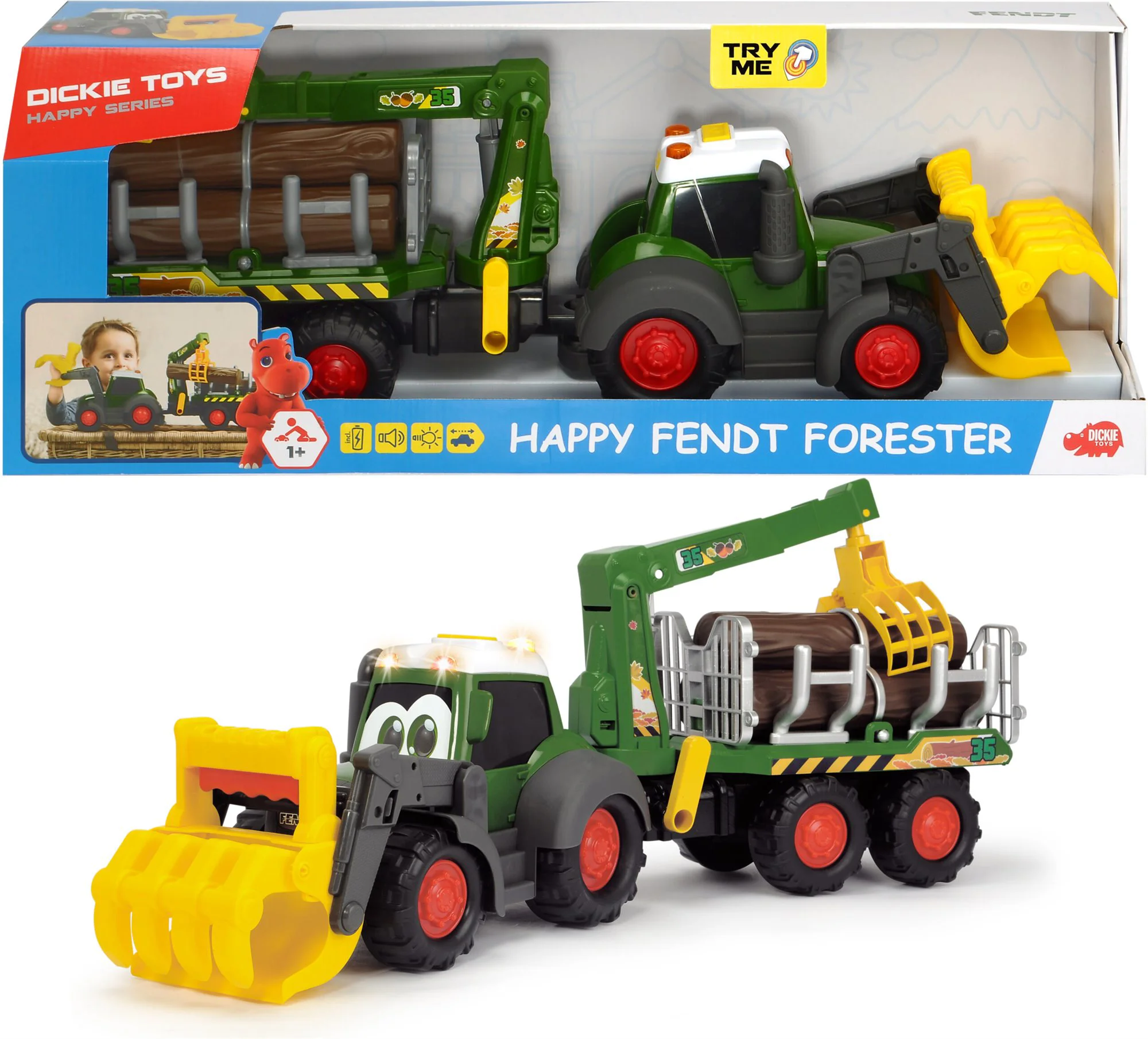 Tractor Dickie Happy Farm cu remorca, 65 cm