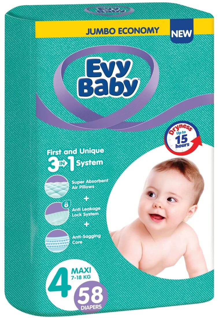 Подгузники Evy Baby 4 (7-18 кг), 58 шт.