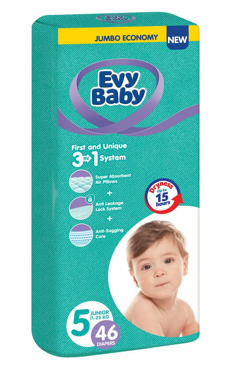 Scutece Evy Baby 5 (12-25 kg), 46 buc.