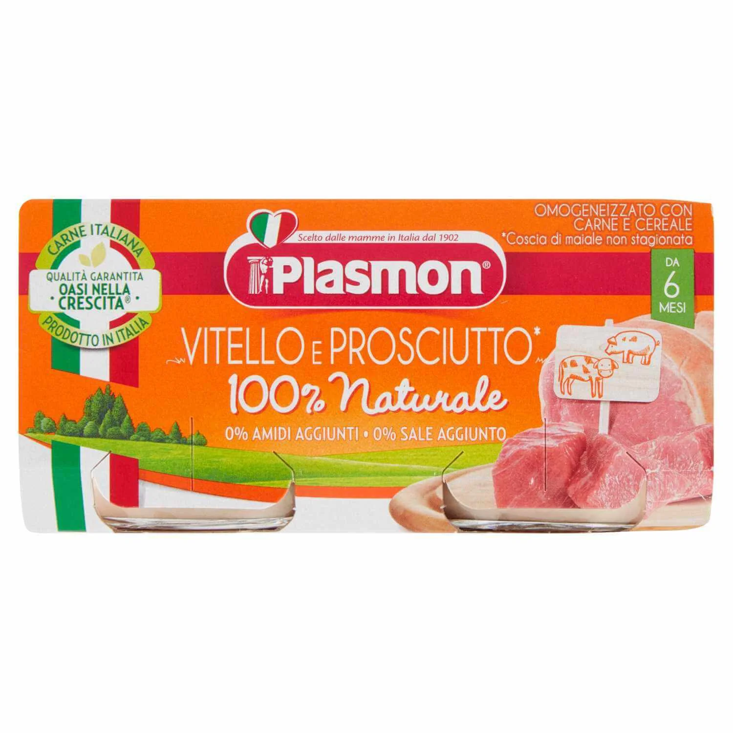 Piure Plasmon din carne de vitel si sunca (6+ luni), 2x80 g