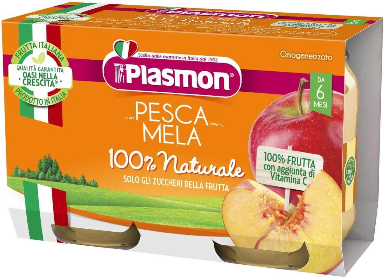 Пюре Plasmon персиково-яблочное (6+ мес), 2х104 г
