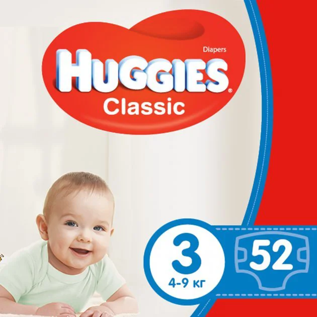 Подгузники Huggies Classic Small 3 (4-9 кг), 52 шт.