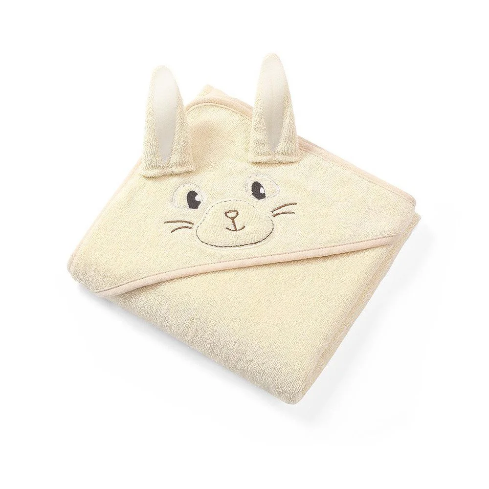 Prosop de baie cu urechiuse BabyOno Bunny Ears Cream, 100 x 100 cm