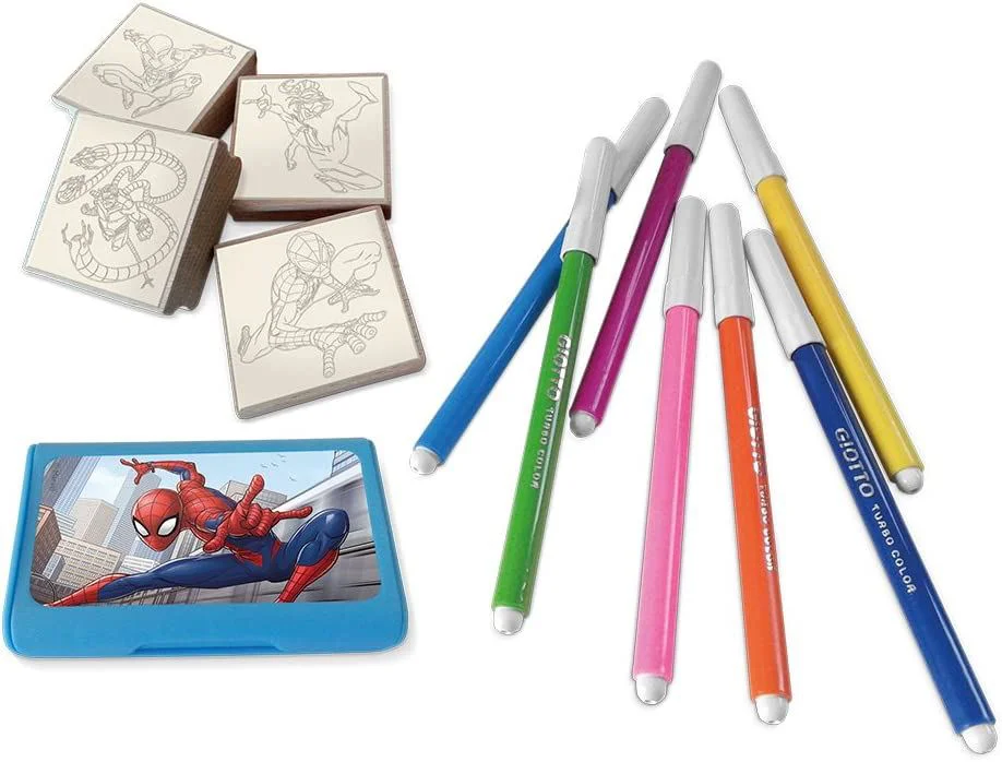 Set de creativitate Multiprint Spiderman, 4 stampile si 7 carioci