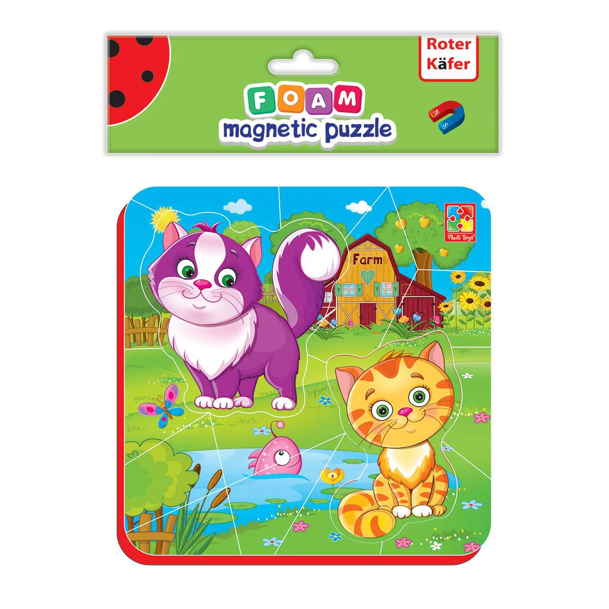Puzzle magnetic Roter Kafer Pisicute, 16 elemente