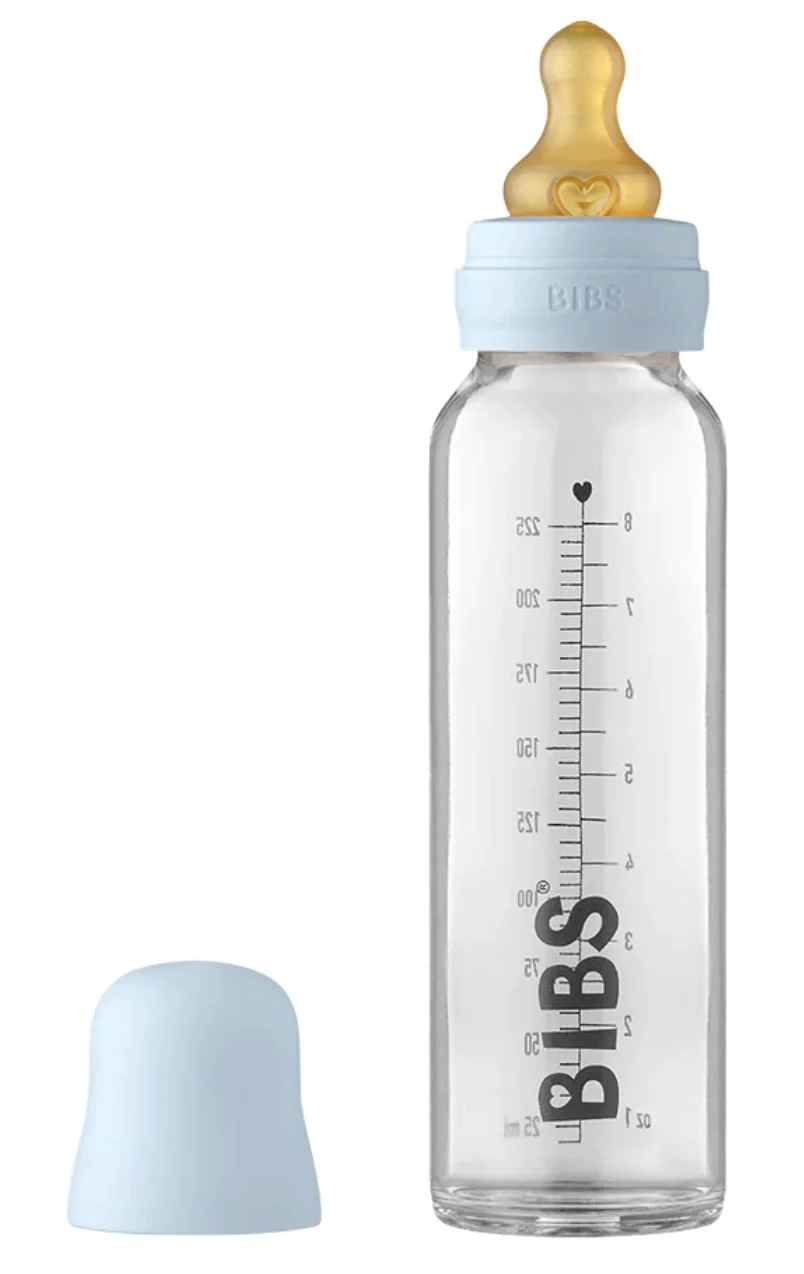 Стеклянная бутылочка BIBS Baby Blue с латексной соской 0+ месяцев, 225 мл