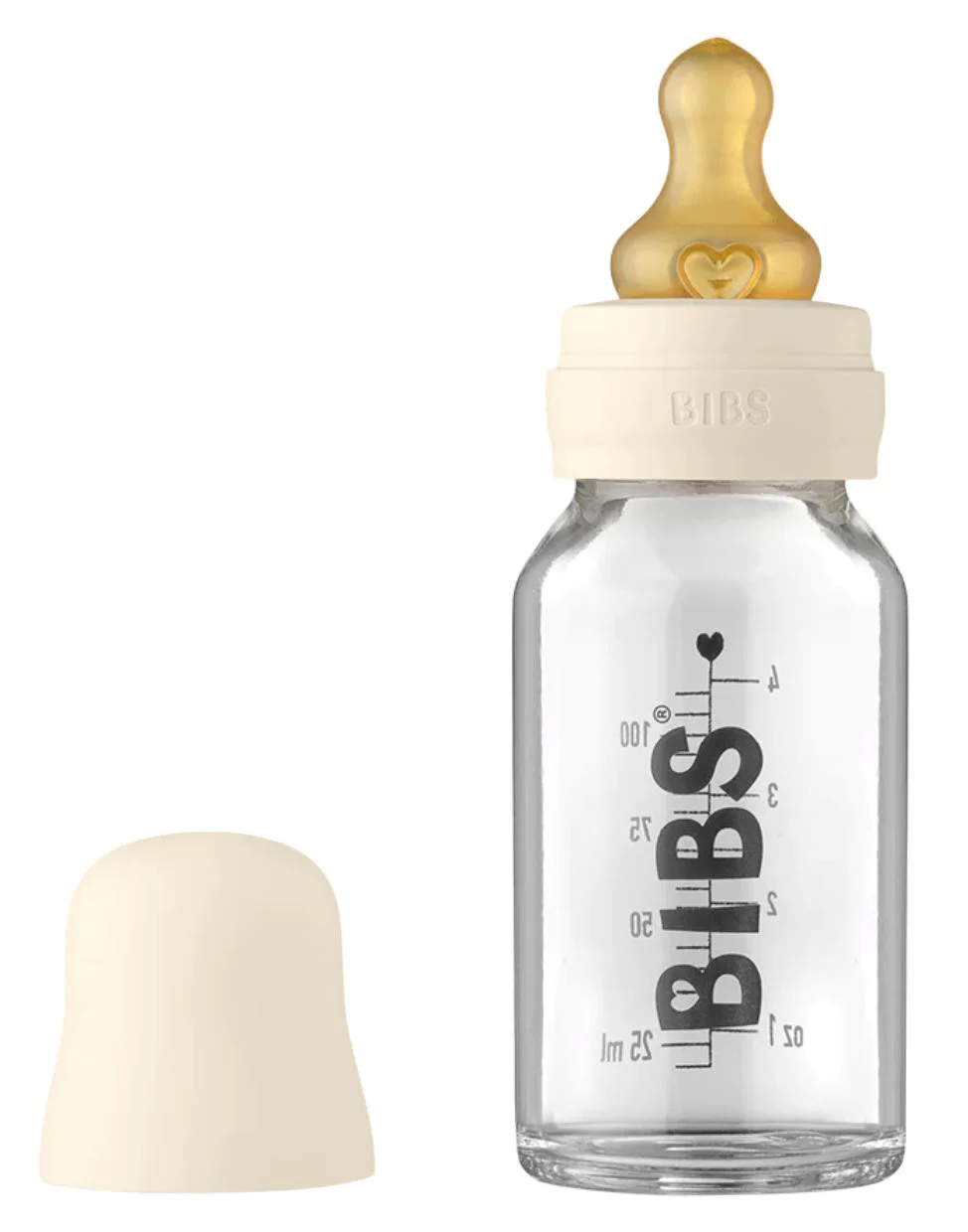 Biberon din sticla anticolici BIBS Ivory cu tetina din latex 0+ luni, 110 ml