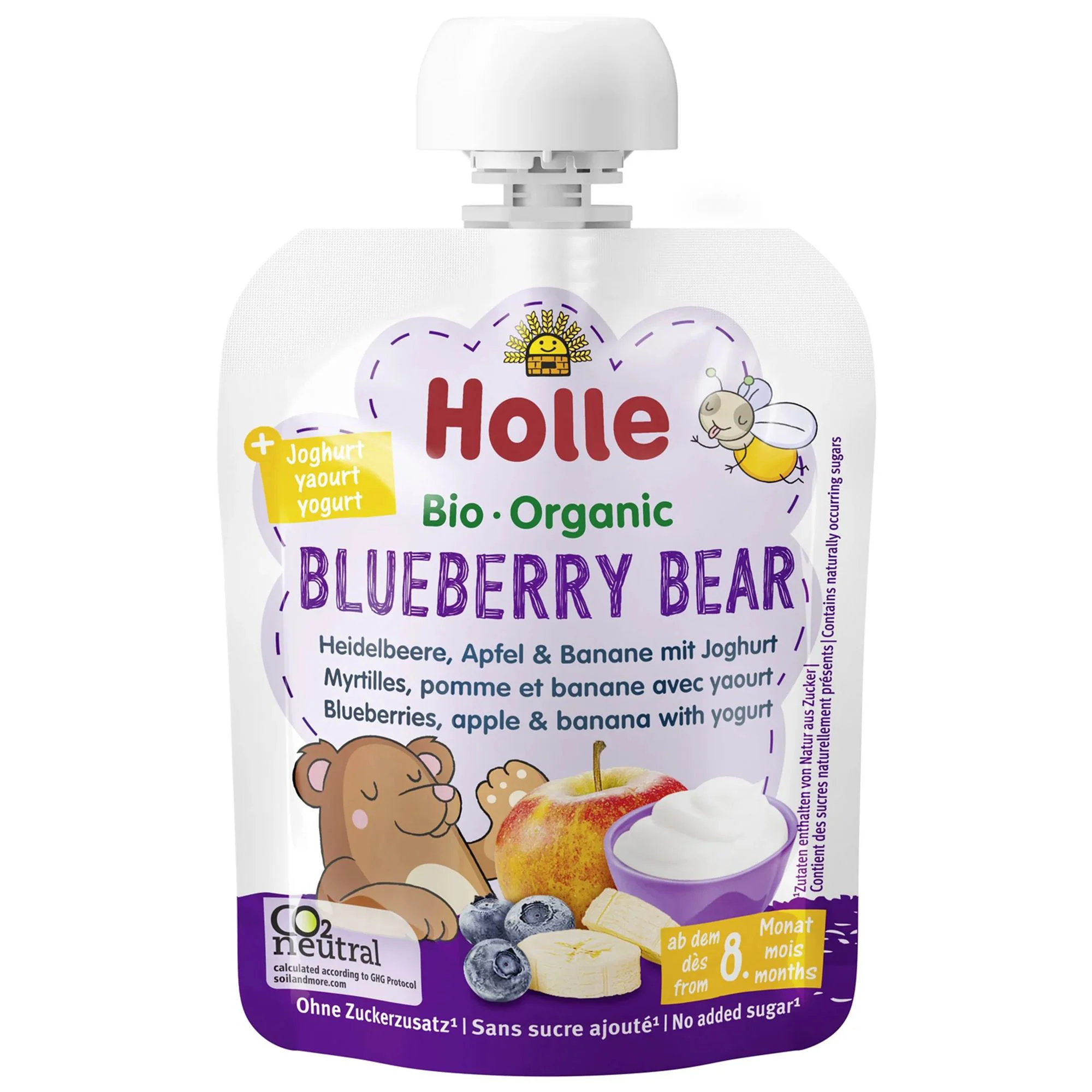 Piure Holle Blueberry Bear de mere, banane si afine cu iaurt (8+ luni), 85 g