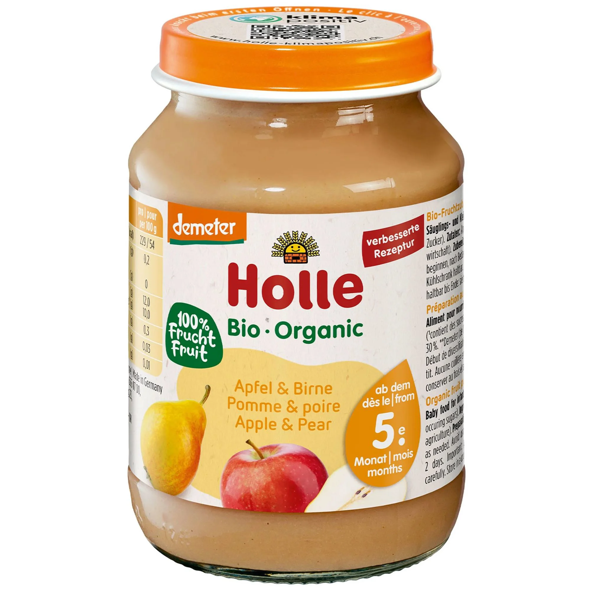 Piure Holle Bio Organic de mere si pere (5+ luni), 190 g