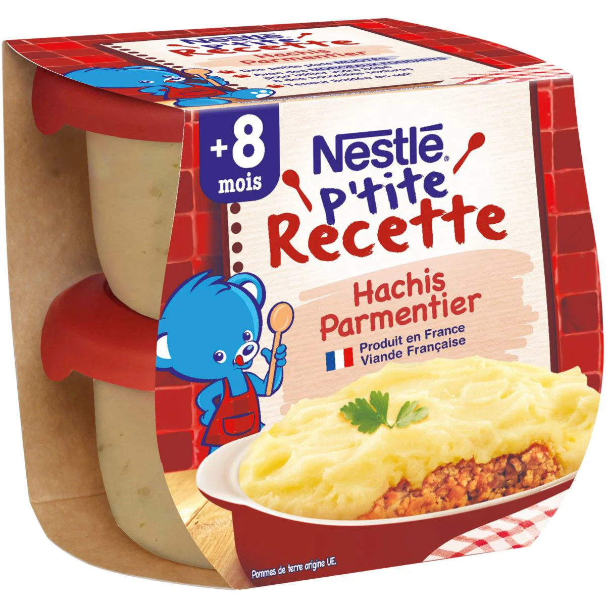 Piure Nestle P'tite Recette Carne tocata de vita cu cartofi (8+ luni), 2x200 g