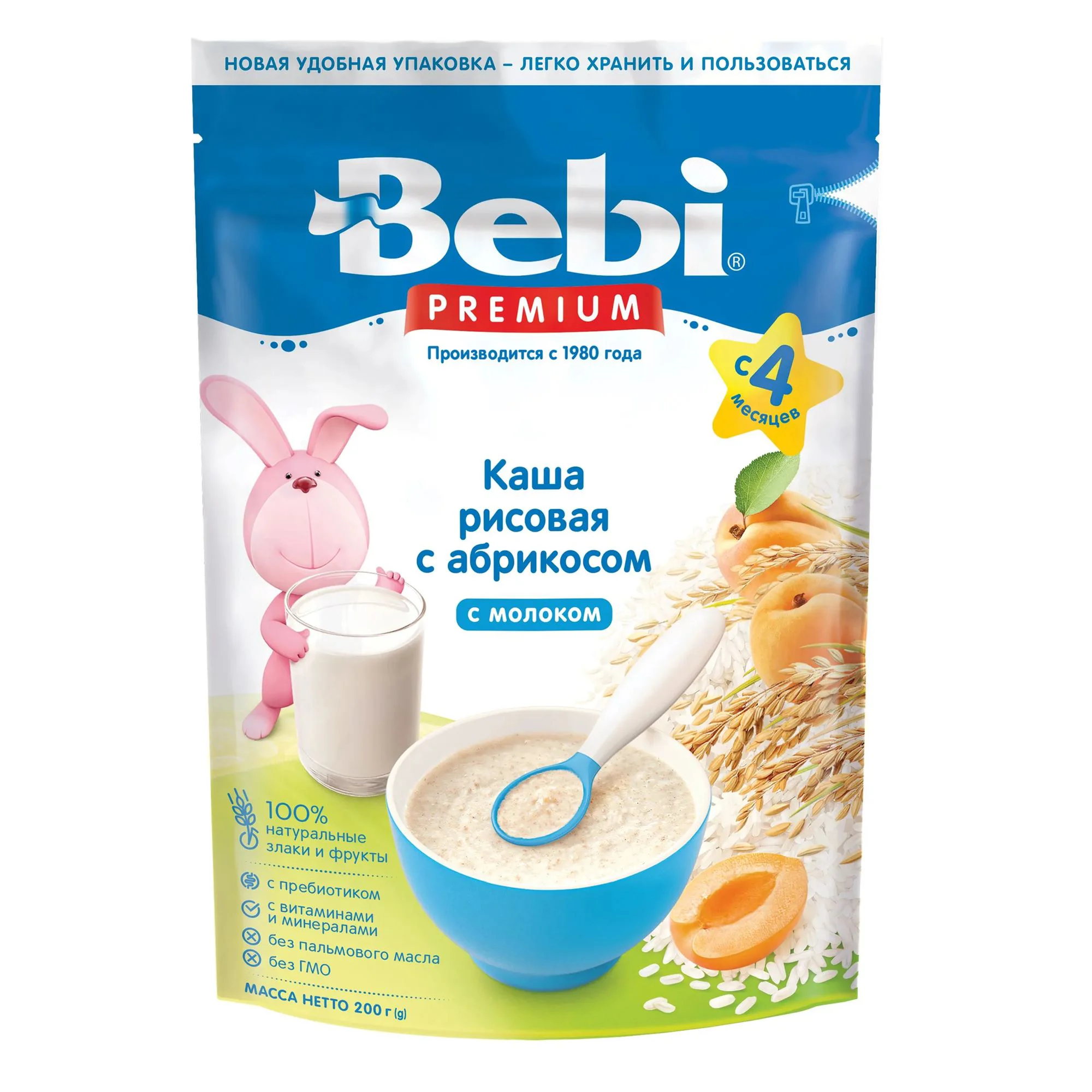 Каша молочная рисовая Bebi Premium с курагой (4+ мес.), 200 г