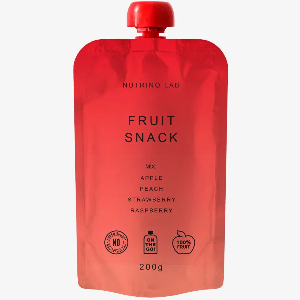 Пюре Nutrino Lab "Fruit Snack" Яблоко-персик-клубника-малина, 200 гр.