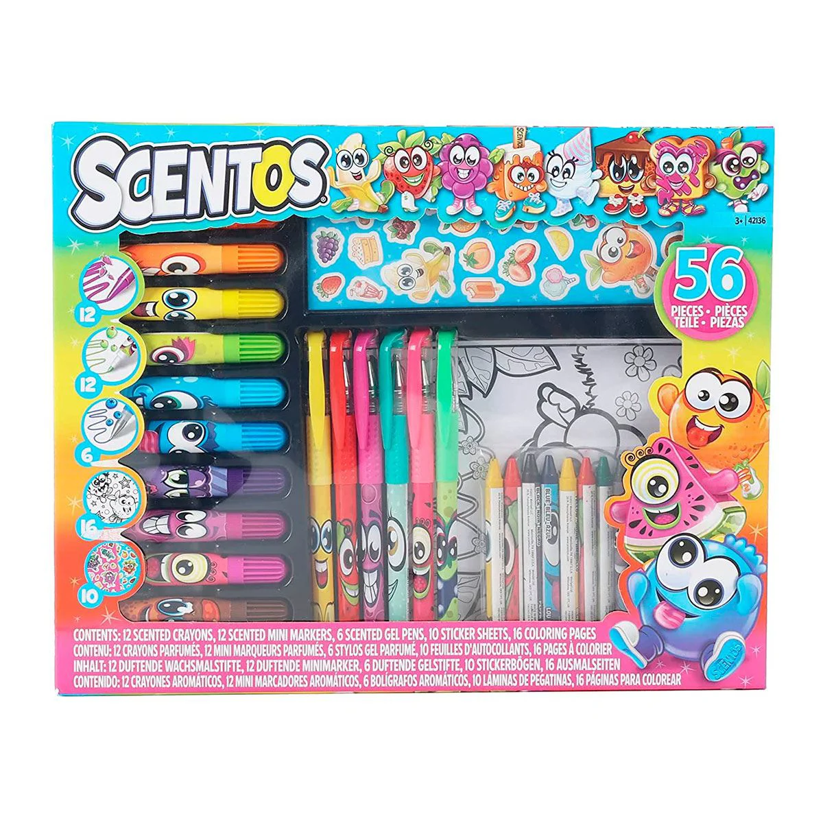 Set de creatie Scentos cu creioane, pixuri, markere aromate si planse