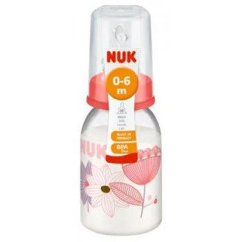 Бутылочка пластиковая NUK с силиконовой соской (0-6 мес.), 110 мл