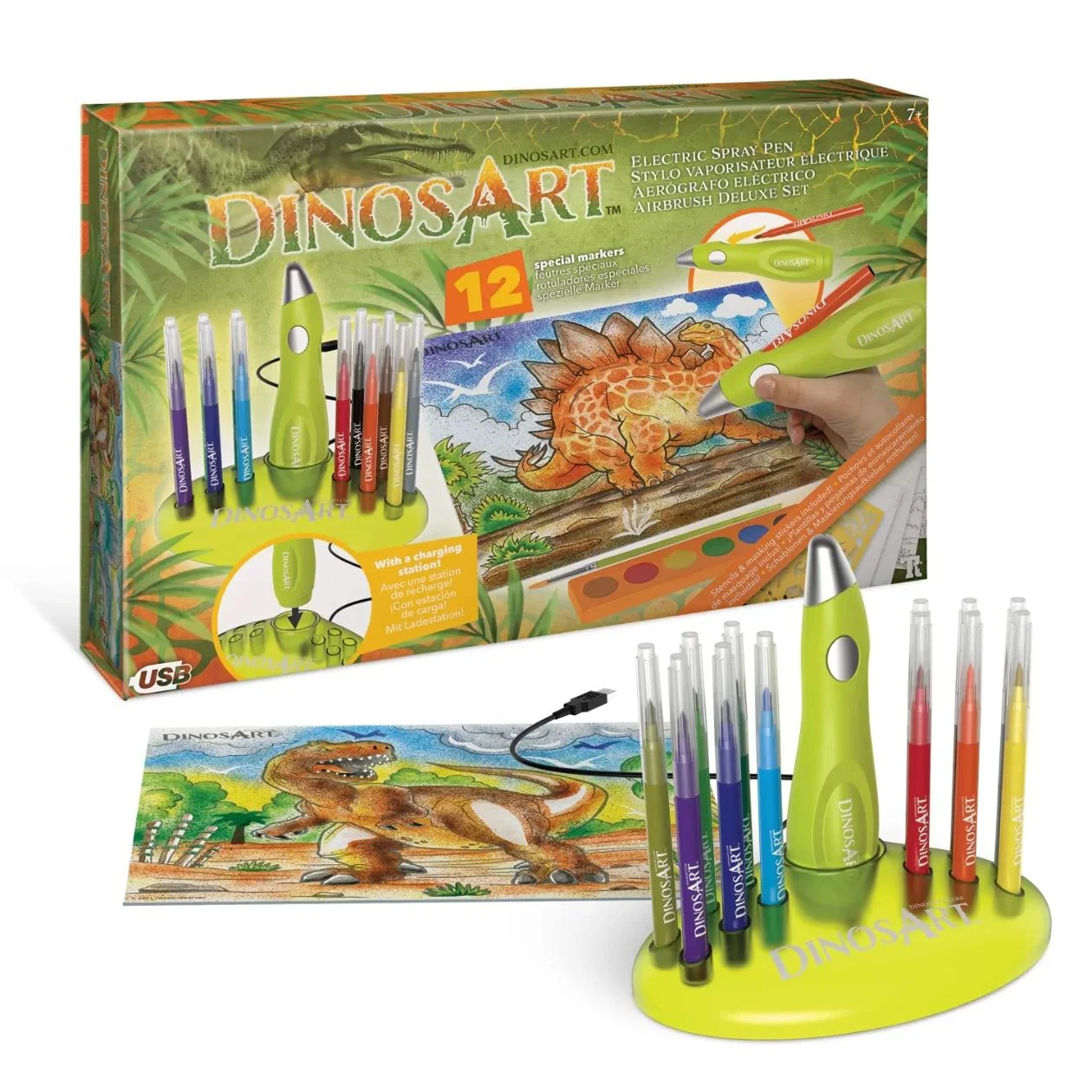 Set de colorat DinosArt cu aerograful