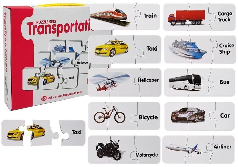 Puzzle educativ LeanToys Transport, 10 tipuri