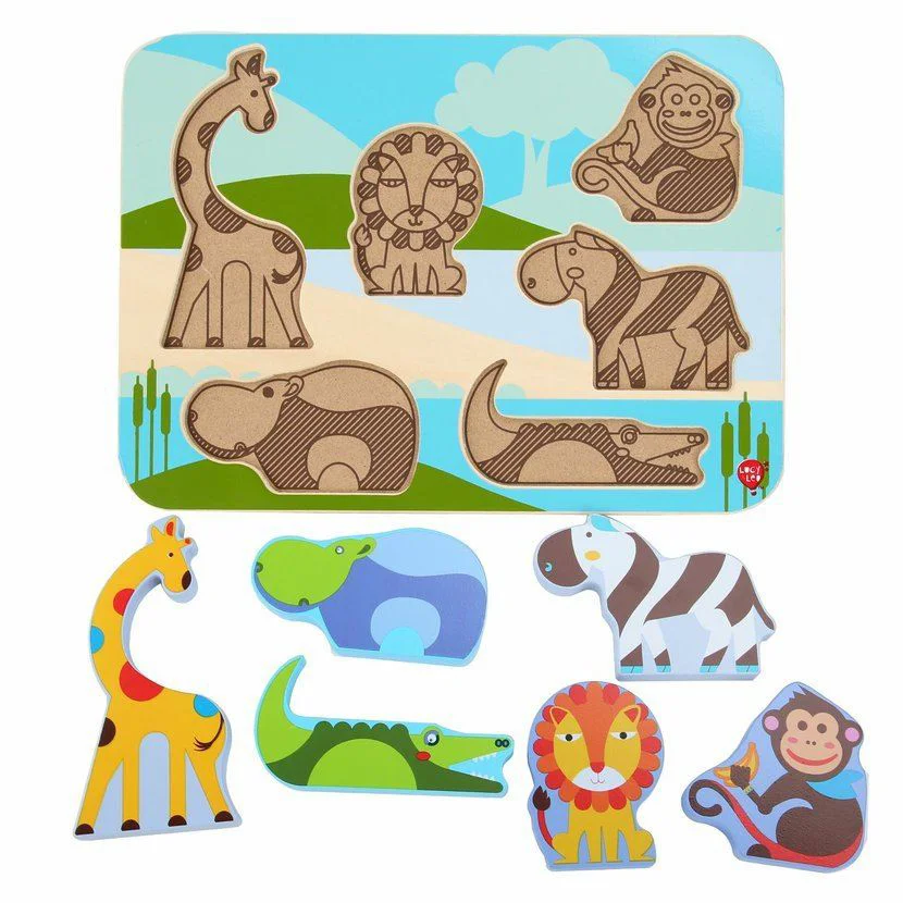 Puzzle din lemn Lucy & Leo Animale Safari, 7 piese